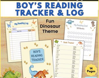 Reading Trackers for Boys, Kids Reading Log Printable Kid's Reading Chart, Dinosaur Reading Log, Reading Challenge, Homeschool Reading Log