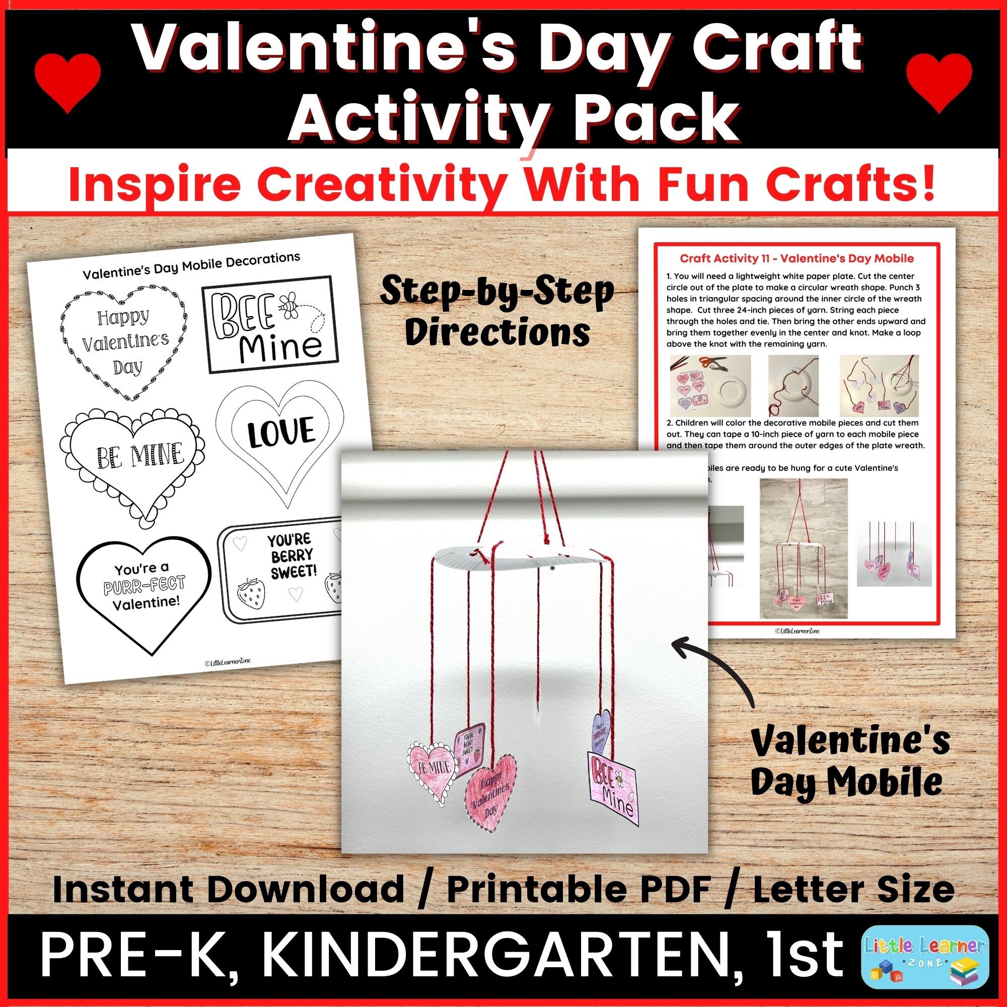 Kids Valentine's Day Craft Activity Pack, Printable Valentine's Day ...