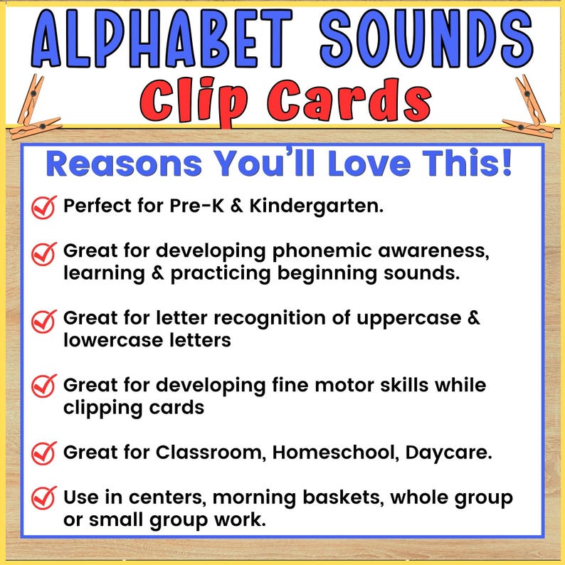 Alphabet Beginning Sounds Clip Cards for Kindergarten Printable ABC ...