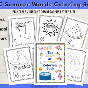 Summer Alphabet Coloring Book, Printable ABC Coloring Book for Preschool, Toddler ABC Coloring Homeschool, Preschool, Kindergarten Activity
