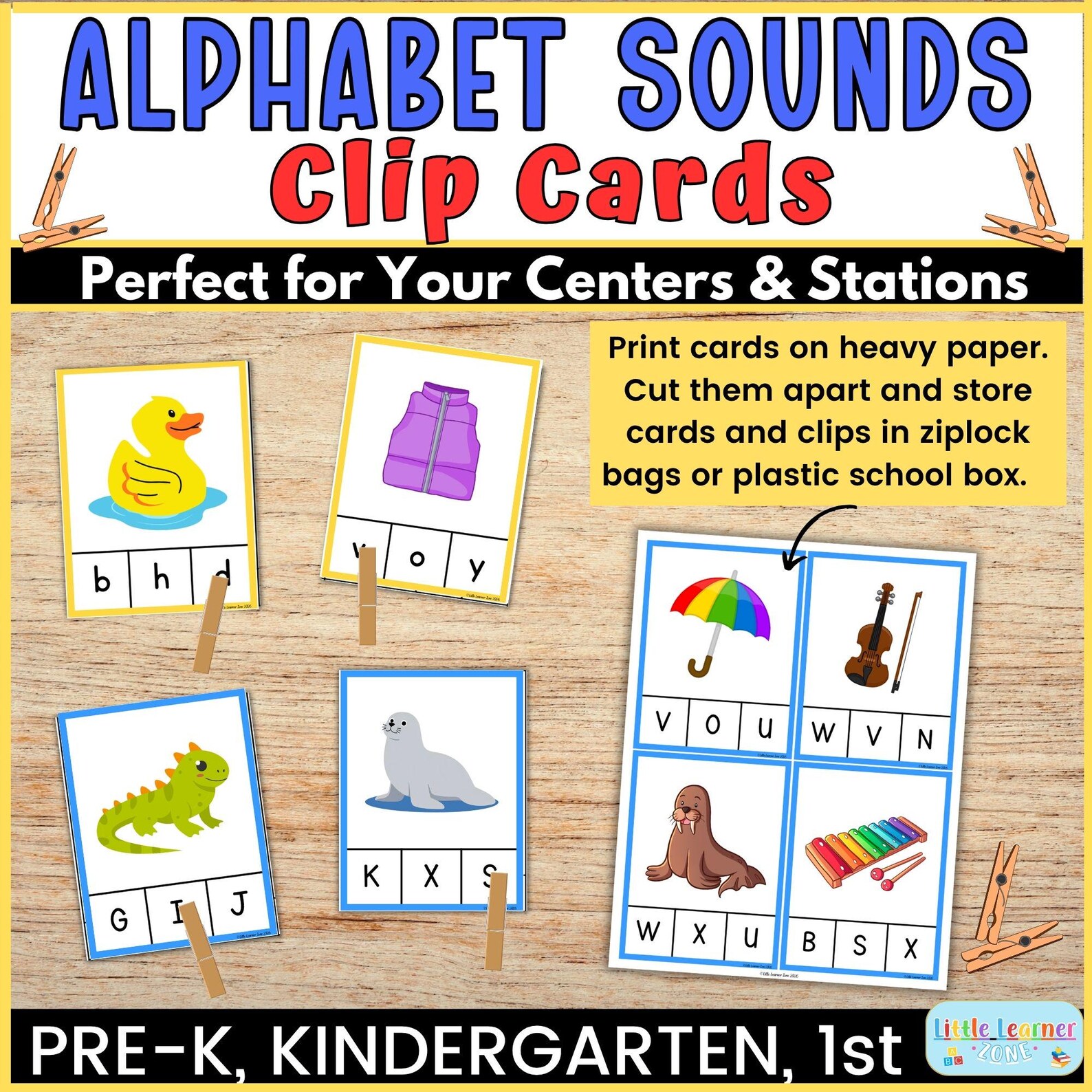 Alphabet Beginning Sounds Clip Cards for Kindergarten Printable ABC ...