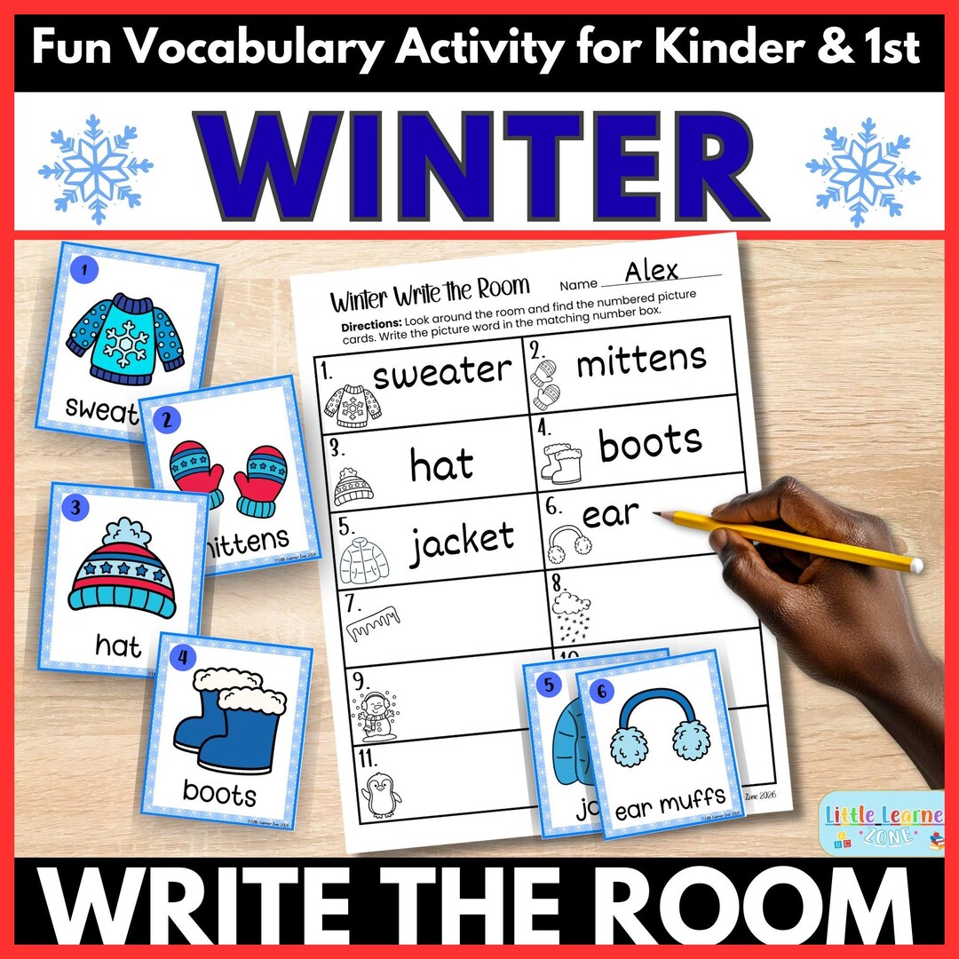 Winter Write the Room Printable, Kindergarten Literacy Center Activity ...
