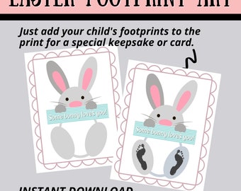 Easter Footprint Art for Toddler, Some Bunny Loves You Footprint Art, Footprint Easter Keepsake Card, DIY Kid Craft, Easter Toddler Craft,