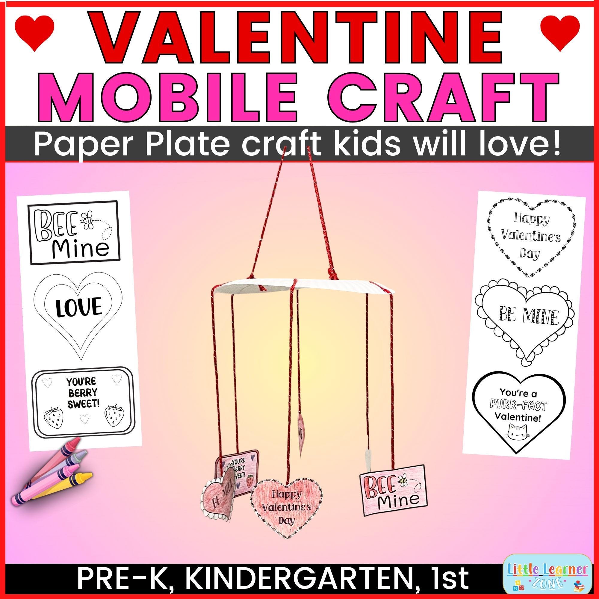 Paper Plate Valentine Mobile Craft Printable Heart Mobile Craft for…