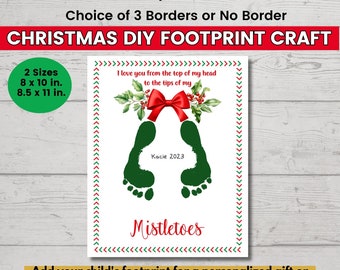 Mistletoe Christmas Footprint Art Craft, Christmas Footprint Craft Printable, Holiday DIY Craft for Kids, Personalized Footprint Keepsake