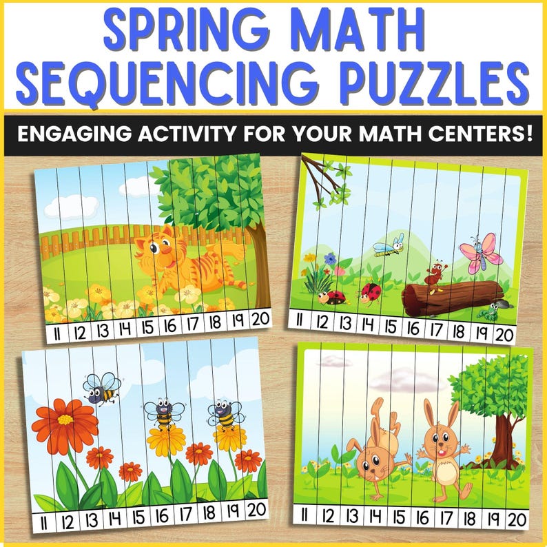 Spring Math Sequence Puzzles 1-20, Spring-themed Number Order Puzzles ...