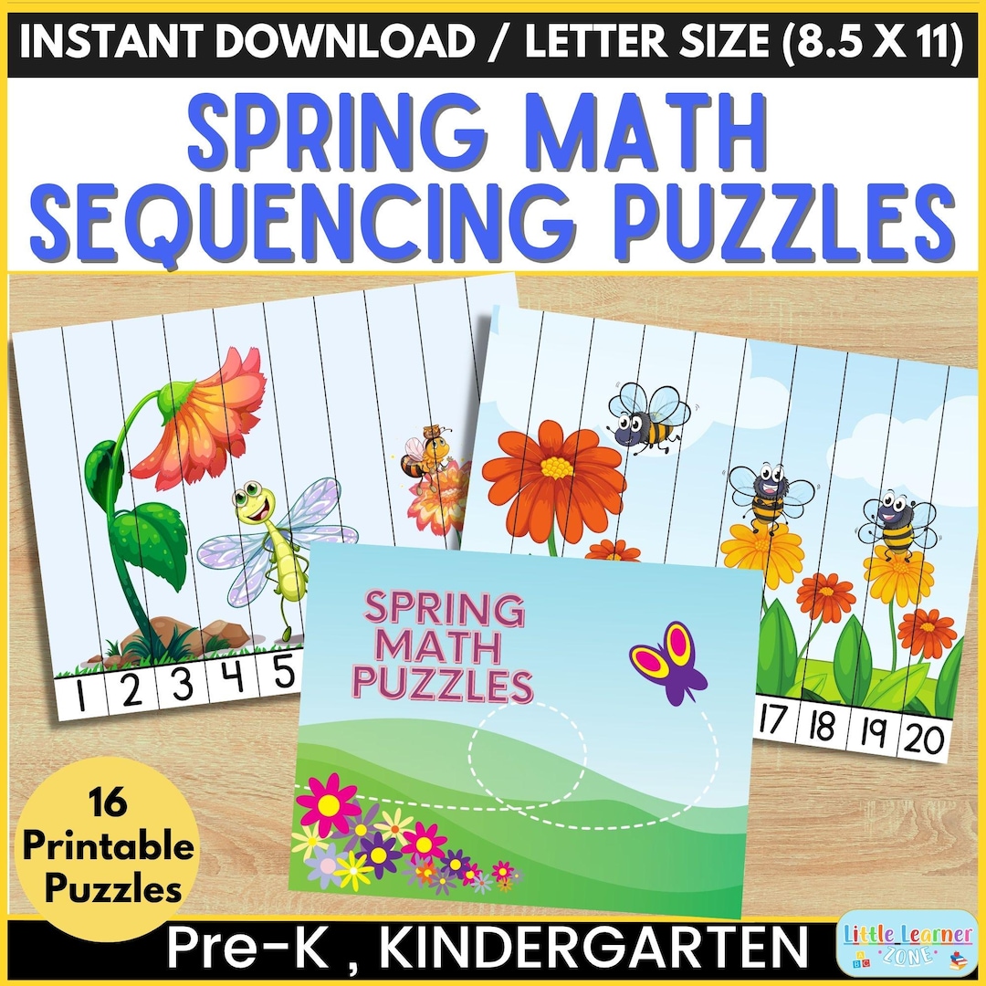Spring Math Sequence Puzzles 1-20, Spring-themed Number Order Puzzles ...