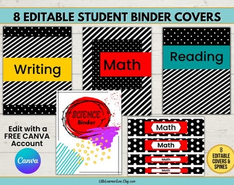 Editable Colorful Binder Covers & Spines, Editable Student Binder Covers, Printable Binder Covers, Binder Covers for Students, Teachers