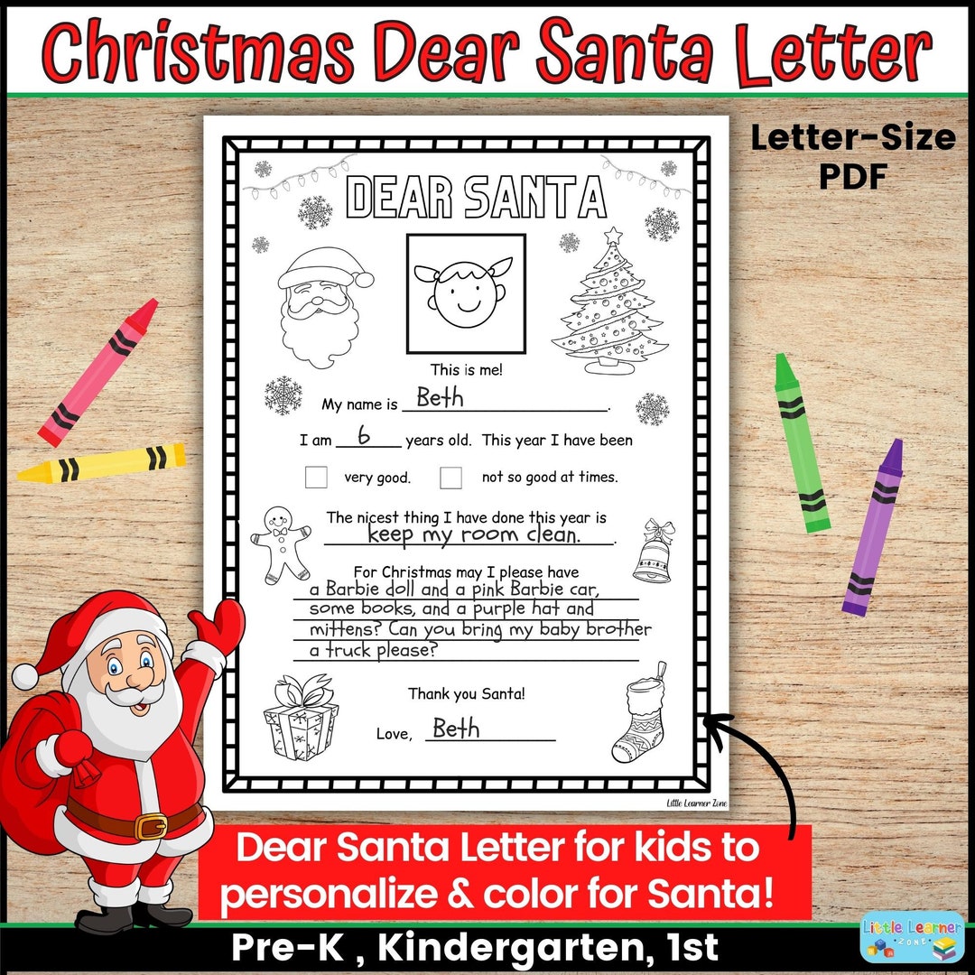 Letter to Santa Coloring Page, Printable Dear Santa Letter, Kid's Letter to Santa, Kids ...