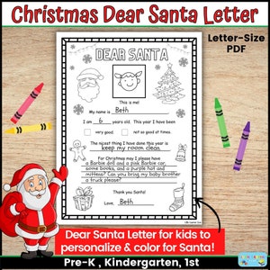 Malvorlage Brief an den Weihnachtsmann, druckbare Lieber Santa Brief, Kinderbrief an den Weihnachtsmann, Kinder Weihnachtswunschliste, Weihnachtsmann Malseite