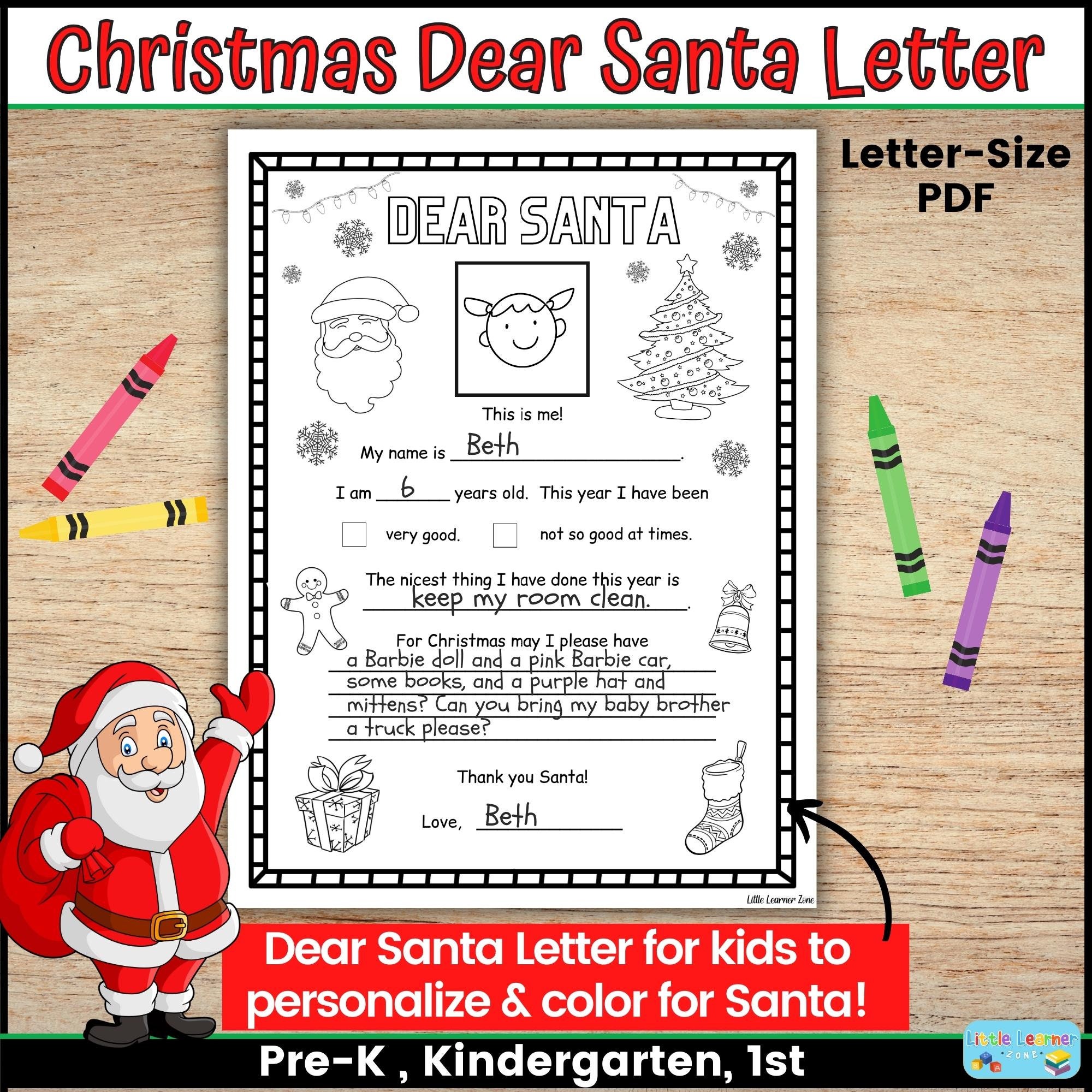 Letter to Santa Coloring Page, Printable Dear Santa Letter, Kid's
