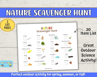 Nature Scavenger Hunt for Kids, Nature Scavenger Hunt Printable, Outdoor Scavenger Hunt, Summer Nature Hunt, Nature Trail Hiking Activity