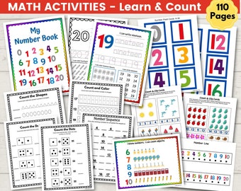 Kindergarten Math Printables, Number Activity Resources, Counting Activities 1-20, Back to School Math Bundle, Counting Practice Worksheets