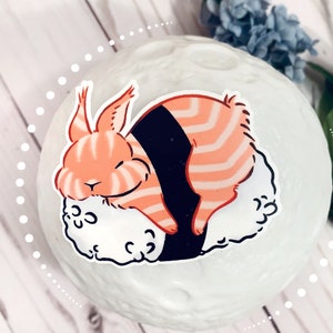 Salmon Sushi bunny sticker| Cute Korean Japanese food| Aesthetic rabbit laptop waterproof die cut decal
