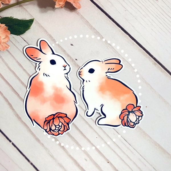 Cute Floral Twin bunny Sticker pack set | Aesthetic laptop sticker| Rabbit die cut sticker