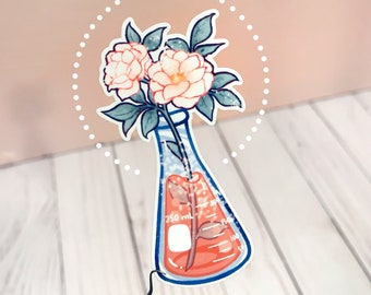 Floral Beaker Sticker: Waterproof Biology Chemistry Laptop Decal