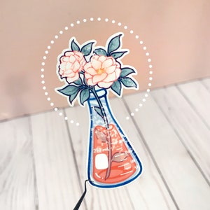 Floral science beaker sticker | biology sticker | chemistry sticker | gift for medical students | waterproof laptop sticker
