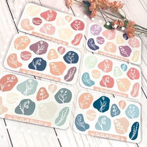 Pastel  morandi Organic Shapes | Floral sticker sheet | cute witchy Botanical Journal stickers
