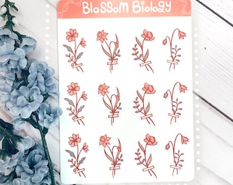 Pink Flower Sticker Sheet | Aesthetic Floral Stickers for Journaling