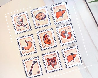 Cute Organ Stamp sticker set | Heart | Brain | Kidney | Lungs | Intestines | Stomach | Liver | Healthcare Biology sticker | Medical