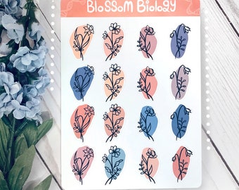 Elegant Floral Sticker Sheet | Hand-Drawn Line Art for Journaling