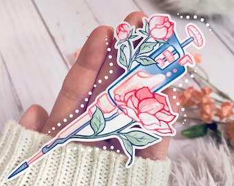 Floral Pipette Sticker: Waterproof Science Laptop Decal