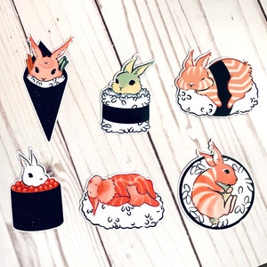 Sushi Sticker Set| Süßes Food Sticker Pack| Ästhetische Hasenkunst| Koreanisches japanisches Essen| Pink wasserfester Laptop-Krankenwagen