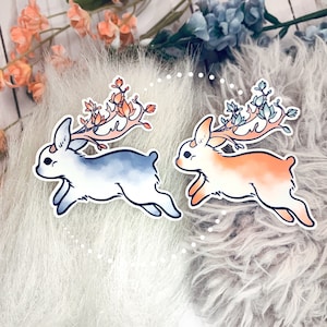 Zwei Jackalope Hasen Sticker Pack| floraler Hase niedliche Sticker | Ästhetischer pinker Hase