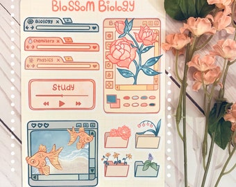 Cute Aesthetic sticker sheet | digital art | Floral sticker | Pink gamer stickers | pen pal | bullet journal sticker