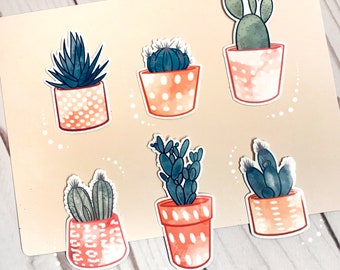 Cute plant sticker set | Succulent sticker bundle | Houseplant laptop sticker | cactus stickers | terrarium