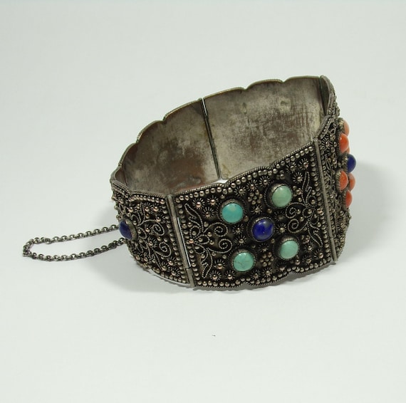 Antique Hinged Panel Bracelet Featuring Fine Gran… - image 4