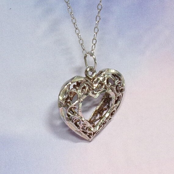 Sterling Silver Scrollwork Open Center Puffed Hea… - image 6