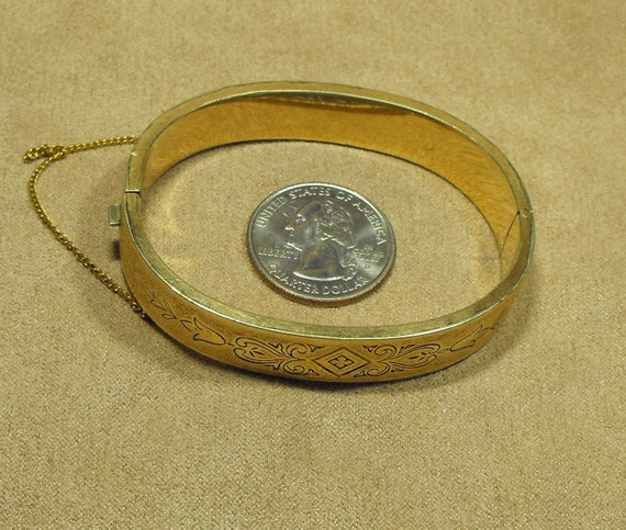 Antique Hinged Bangle Gold Filled Bracelet with T… - image 8