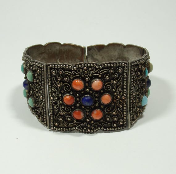 Antique Hinged Panel Bracelet Featuring Fine Gran… - image 1
