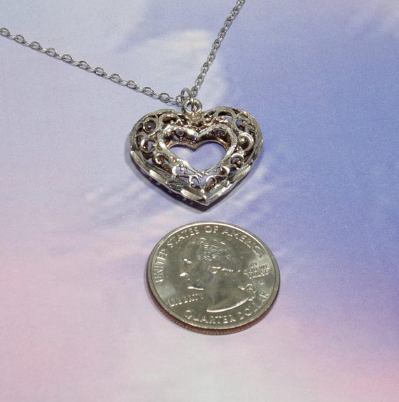 Sterling Silver Scrollwork Open Center Puffed Hea… - image 9