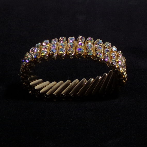 Gold Luster Rhinestone Bracelet – 1950s – 3 Rows - image 7