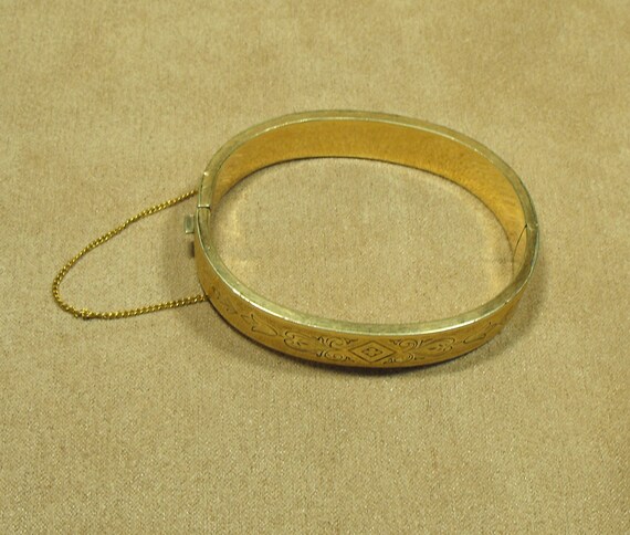 Antique Hinged Bangle Gold Filled Bracelet with T… - image 2