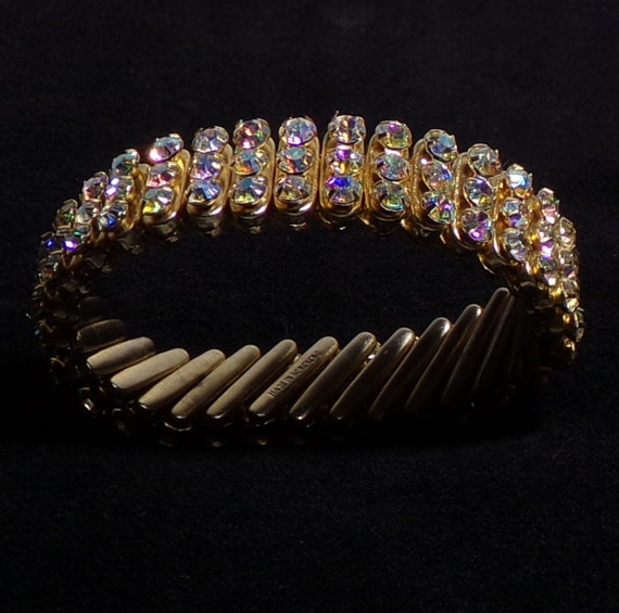 Gold Luster Rhinestone Bracelet – 1950s – 3 Rows - image 2