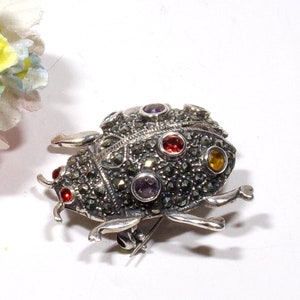 Vintage 1950s Brooch Ladybug or Beetle Sterling Silver