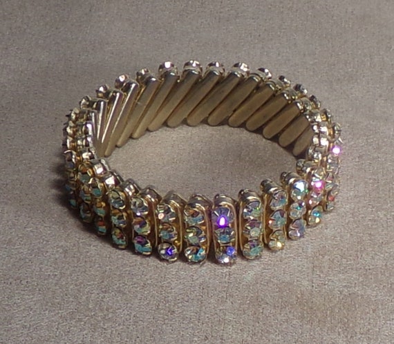 Gold Luster Rhinestone Bracelet – 1950s – 3 Rows - image 6