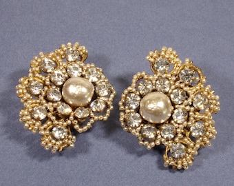 Vintage Late 1940s to Early 1950s Miriam Haskell Large Clip-Back Earrings Frank Hess Era