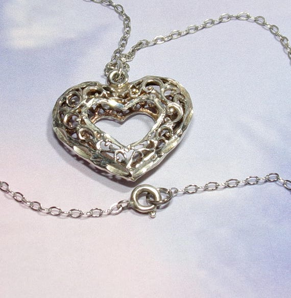 Sterling Silver Scrollwork Open Center Puffed Hea… - image 3