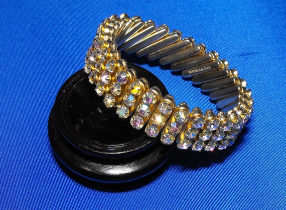 Gold Luster Rhinestone Bracelet – 1950s – 3 Rows - image 4