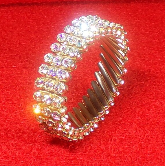 Gold Luster Rhinestone Bracelet – 1950s – 3 Rows - image 1