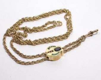 Victorian 14Kt Gold Lady’s Slide Chain for Watch or Locket with Garnets and Turquoise