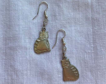 Silver Cat Charm Earrings