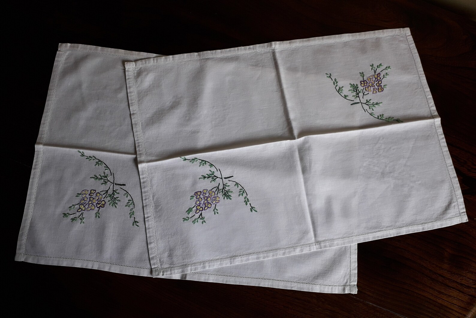 A Pair of Tray Cloths Vintage Linen Hand Embroidered Etsy