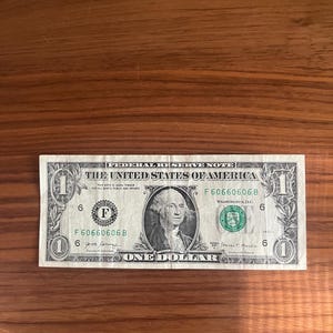 60660606 Binary Rare Fancy Serial number Bank Note One Dollar Bill United States Federal Reserve Currency Collectable Money
