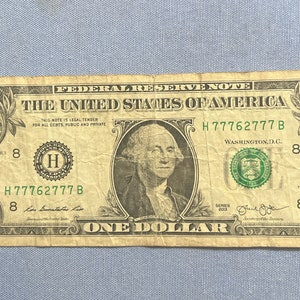 77762777 Fancy Serial number Bank Note One Dollar Bill United States Federal Reserve Currency Collectable rare triple 7 bookends