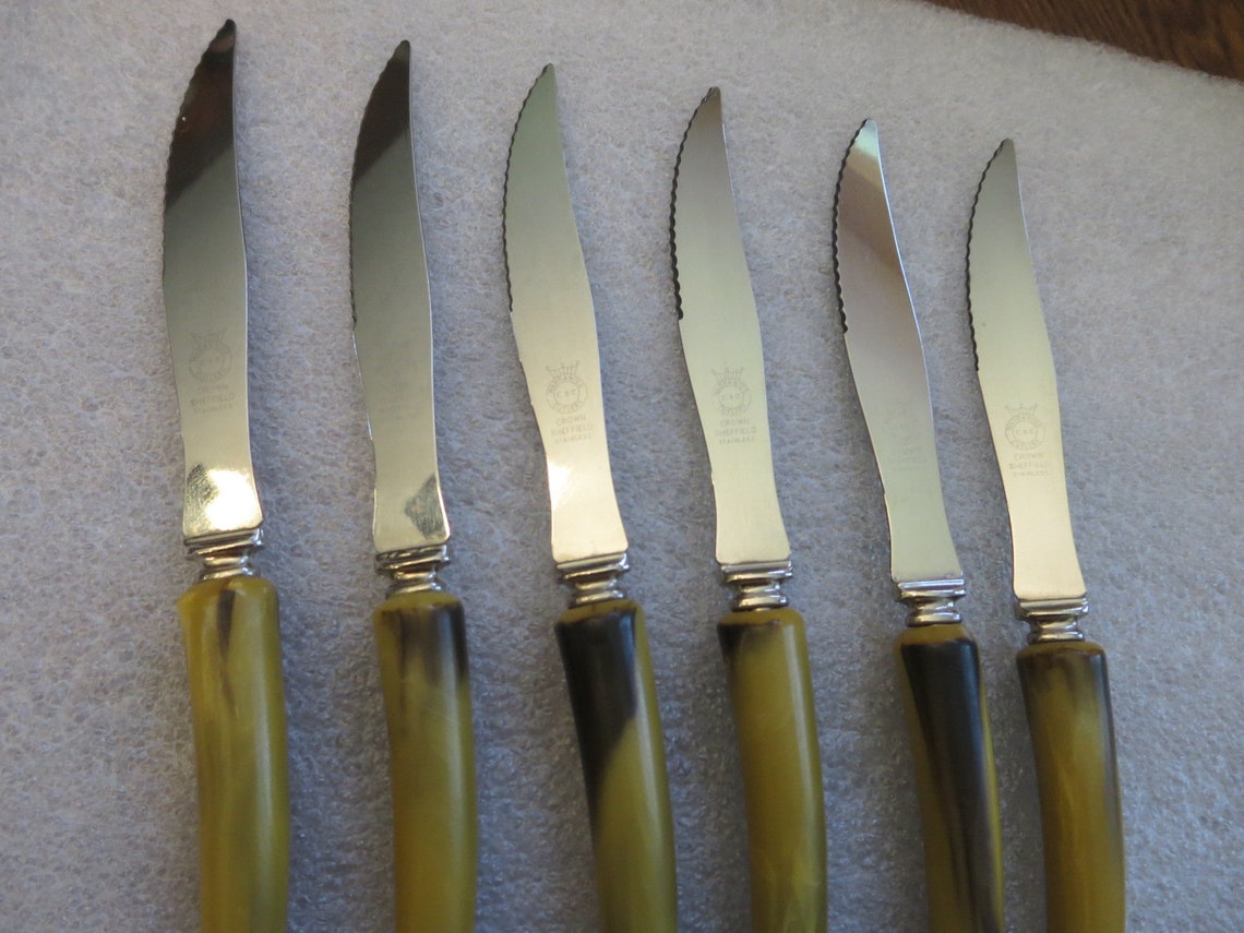 Vintage Steak Knives Set 6 Bakelite Handles Serrated Edge Etsy